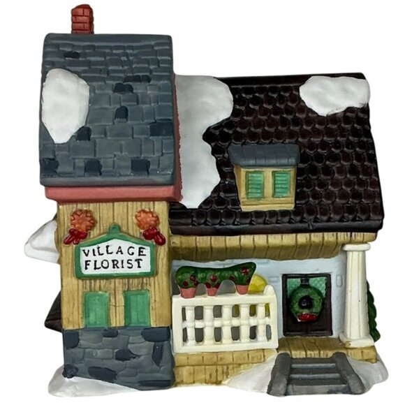 Vintage Christmas Village Florist Porcelain Winter Valley Cottage Lighted House - Picture 3 of 16